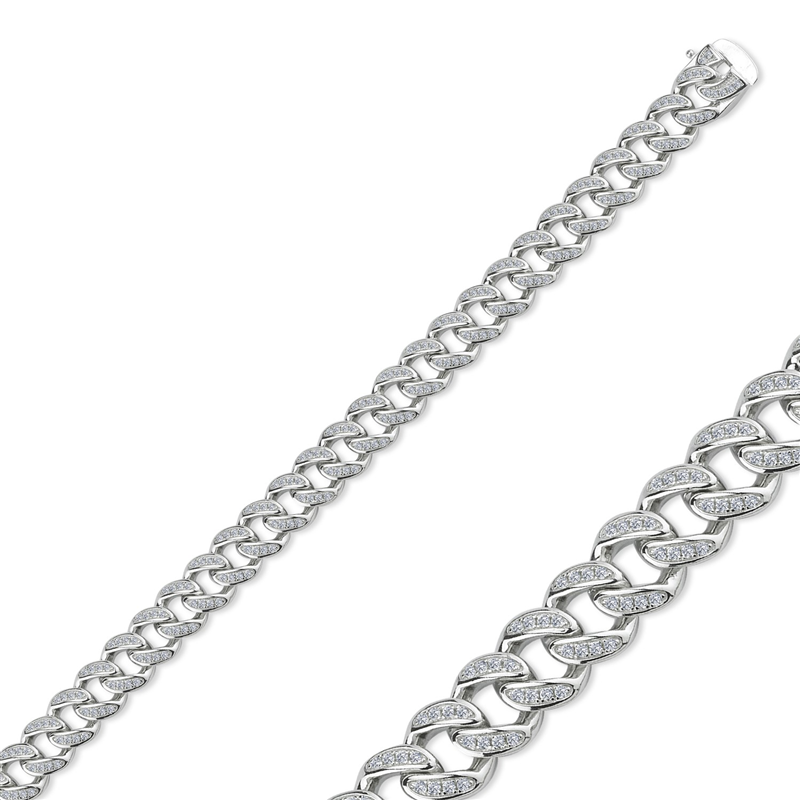 Silver Cubic Zirkonia Curb Chain