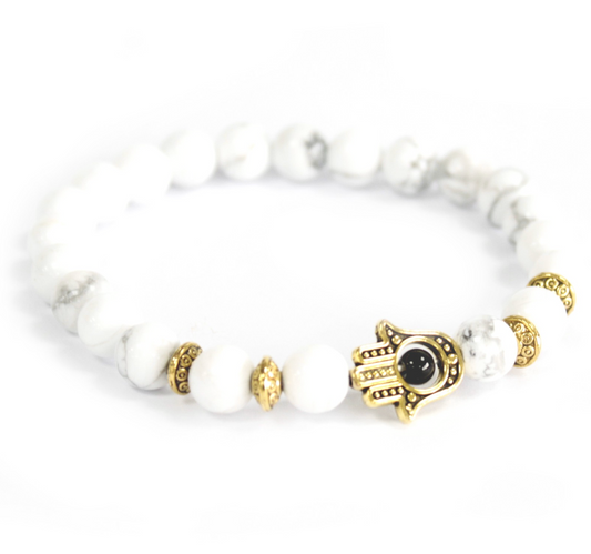 Howlite Gold Hamsa Hand Bracelet