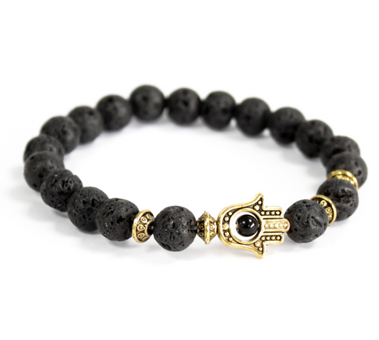 Lava Stone Gold Hamsa Hand Bracelet