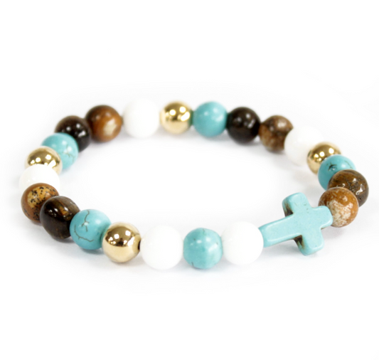 Turquoise Howlite Stone Cross Bracelet